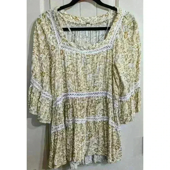 Free People Talk About It Tunic Boho Top Sz XS OB908667 Ivory Gold Boho Crochet - Picture 4 of 10